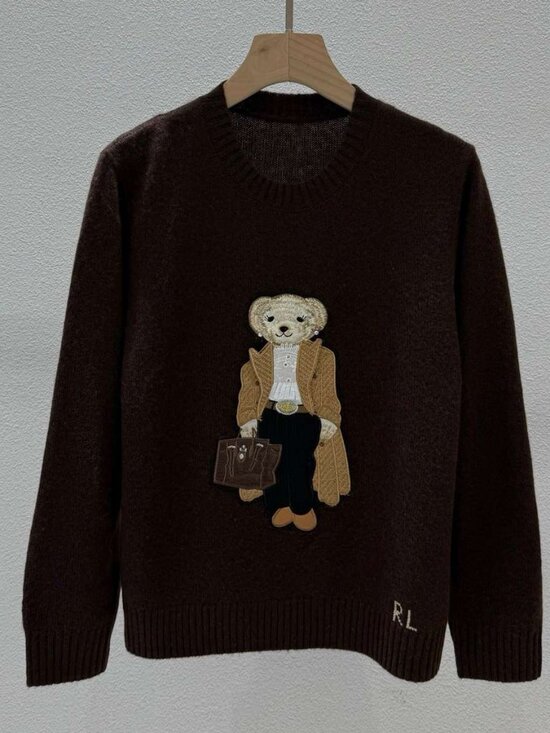 Polo Ralph Lauren Other - Polo Ralph Lauren Dark Brown Lady Polo Bear Embroidered Crewneck Knit Sweater